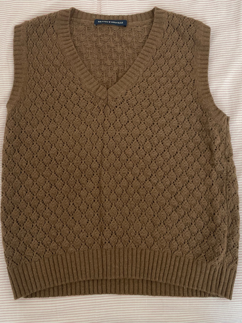 Brandy Melville Taupe Textured V-Neck Knit Vest